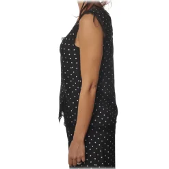 Pinko - Top Semolino1 V-neck in Pois Pattern - Black - Top - Made in Italy - Luxury Exclusive Collection - Avvenice