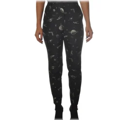 Pinko - Trousers Bella11 Straight Leg Planet Print - Black - Trousers - Made in Italy - Luxury Exclusive Collection - Avvenice