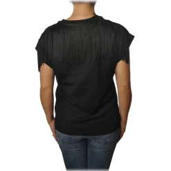 Pinko - T-shirt Cantucci with Print and Fringes - Black - T-shirt - Made in Italy - Luxury Exclusive Collection - Avvenice