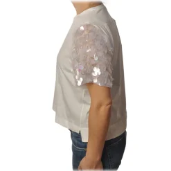 Pinko - T-shirt Cyborg with Sleeves covered with Sequins - White - T-shirt - Made in Italy - Luxury Exclusive Collection - Avvenice