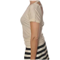 Pinko - T-shirt Hercules with Boat Neck and Laces - Light Beige - T-shirt - Made in Italy - Luxury Exclusive Collection - Avvenice