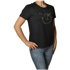 Pinko - T-shirt Quentin1 with Swallows Logo in Rhinestones - Black - T-shirt - Made in Italy - Luxury Exclusive Collection - Avvenice