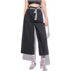Pinko - Wide Leg Cropped Poplin Trousers - Black - Trousers - Made in Italy - Luxury Exclusive Collection - Avvenice