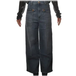 Pinko - Wide Leg Jeans Parker1 with Rectangular Pockets - Dark Denim - Trousers - Made in Italy - Luxury Exclusive Collection - Avvenice