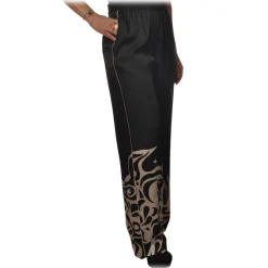 Pinko - Wide Leg Trousers Koda in Fantasy Pattern - Black/Ivory - Trousers - Made in Italy - Luxury Exclusive Collection - Avvenice