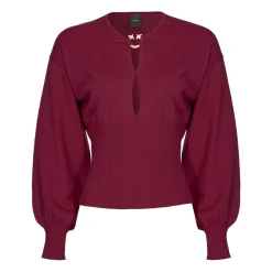 Pinko - Wool Blouse with Gold Detail - Bordeaux - Shirts - Made in Italy - Luxury Exclusive Collection - Avvenice