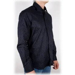 Poggianti 1985 - Black Flocked Patterned Shirt - Handmade in Italy - New Luxury Exclusive Collection - Avvenice