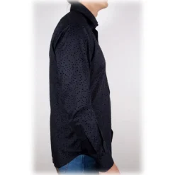 Poggianti 1985 - Black Flocked Patterned Shirt - Handmade in Italy - New Luxury Exclusive Collection - Avvenice