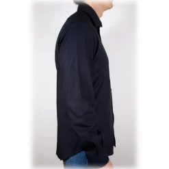 Poggianti 1985 - Black Poplin Shirt Italian Collar - Handmade in Italy - New Luxury Exclusive Collection - Avvenice