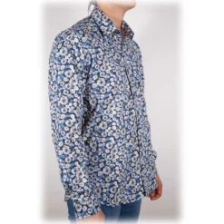 Poggianti 1985 - Blue Fantasy Shirt Italian Collar - Handmade in Italy - New Luxury Exclusive Collection - Avvenice