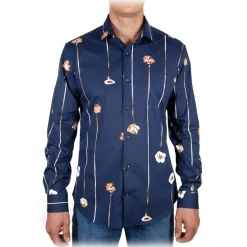 Poggianti 1985 - Blue Fantasy Shirt French Collar - Handmade in Italy - New Luxury Exclusive Collection - Avvenice