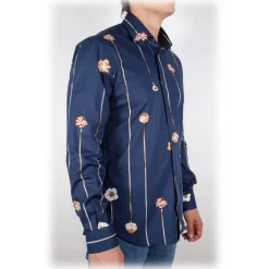 Poggianti 1985 - Blue Fantasy Shirt French Collar - Handmade in Italy - New Luxury Exclusive Collection - Avvenice