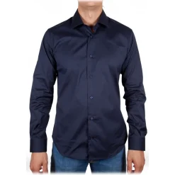 Poggianti 1985 - Blue Poplin Shirt Italian Collar - Handmade in Italy - New Luxury Exclusive Collection - Avvenice