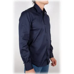 Poggianti 1985 - Blue Poplin Shirt Italian Collar - Handmade in Italy - New Luxury Exclusive Collection - Avvenice