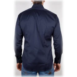 Poggianti 1985 - Blue Poplin Shirt Italian Collar - Handmade in Italy - New Luxury Exclusive Collection - Avvenice