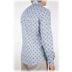 Poggianti 1985 - Blue Soft Collar Patterned Shirt - Handmade in Italy - New Luxury Exclusive Collection - Avvenice