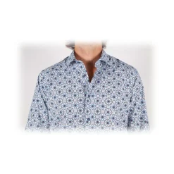Poggianti 1985 - Blue Soft Collar Patterned Shirt - Handmade in Italy - New Luxury Exclusive Collection - Avvenice