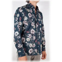 Poggianti 1985 - Blue Soft Collar Patterned Shirt - Handmade in Italy - New Luxury Exclusive Collection - Avvenice