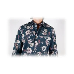 Poggianti 1985 - Blue Soft Collar Patterned Shirt - Handmade in Italy - New Luxury Exclusive Collection - Avvenice