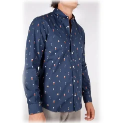 Poggianti 1985 - Blue Soft Collar Patterned Shirt - Handmade in Italy - New Luxury Exclusive Collection - Avvenice