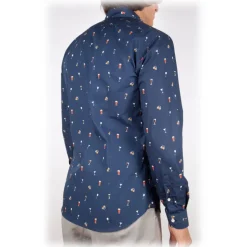 Poggianti 1985 - Blue Soft Collar Patterned Shirt - Handmade in Italy - New Luxury Exclusive Collection - Avvenice