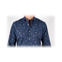 Poggianti 1985 - Blue Soft Collar Patterned Shirt - Handmade in Italy - New Luxury Exclusive Collection - Avvenice
