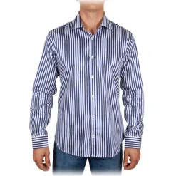 Poggianti 1985 - Blue-White Striped Shirt - Handmade in Italy - New Luxury Exclusive Collection - Avvenice