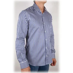 Poggianti 1985 - Blue-White Striped Shirt - Handmade in Italy - New Luxury Exclusive Collection - Avvenice