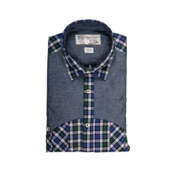 Poggianti 1985 - Checked Shirt with Denim Contrasts - Handmade in Italy - New Luxury Exclusive Collection - Avvenice