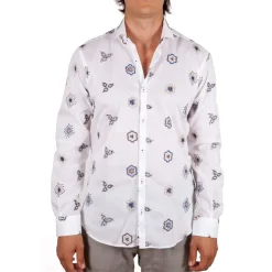 Poggianti 1985 - Cotton Shirt with Embroidery - Handmade in Italy - New Luxury Exclusive Collection - Avvenice