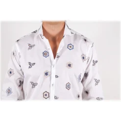 Poggianti 1985 - Cotton Shirt with Embroidery - Handmade in Italy - New Luxury Exclusive Collection - Avvenice