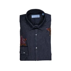 Poggianti 1985 - Denim Shirt with Patchwork Stars - Handmade in Italy - New Luxury Exclusive Collection - Avvenice