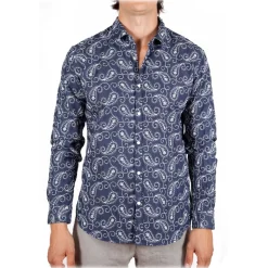 Poggianti 1985 - Denim Shirt with Embroidery - Handmade in Italy - New Luxury Exclusive Collection - Avvenice