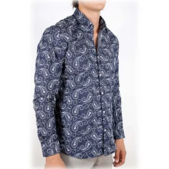 Poggianti 1985 - Denim Shirt with Embroidery - Handmade in Italy - New Luxury Exclusive Collection - Avvenice
