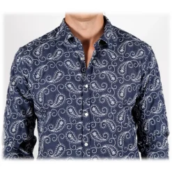 Poggianti 1985 - Denim Shirt with Embroidery - Handmade in Italy - New Luxury Exclusive Collection - Avvenice