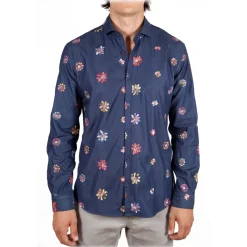 Poggianti 1985 - Denim Shirt with Embroidery - Handmade in Italy - New Luxury Exclusive Collection - Avvenice