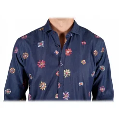 Poggianti 1985 - Denim Shirt with Embroidery - Handmade in Italy - New Luxury Exclusive Collection - Avvenice