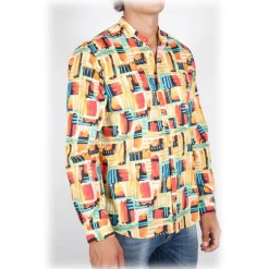 Poggianti 1985 - Fantasy Shirt Korean Collar Multicolor - Handmade in Italy - New Luxury Exclusive Collection - Avvenice