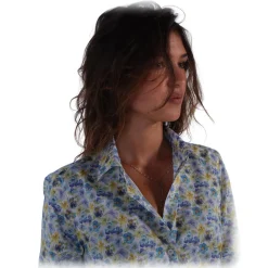 Poggianti 1985 - Floral Shirt with Soft Blue Collar - Handmade in Italy - New Luxury Exclusive Collection - Avvenice