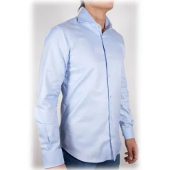 Poggianti 1985 - Light Blue Poplin Shirt Italian Collar - Handmade in Italy - New Luxury Exclusive Collection - Avvenice
