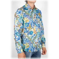 Poggianti 1985 - Linen Fantasy Shirt French Collar - Handmade in Italy - New Luxury Exclusive Collection - Avvenice