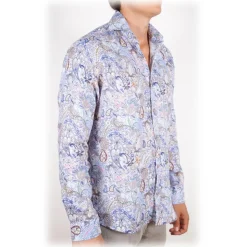 Poggianti 1985 - Linen Fantasy Shirt French Collar - Handmade in Italy - New Luxury Exclusive Collection - Avvenice