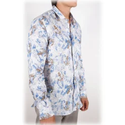 Poggianti 1985 - Linen Fantasy Shirt French Collar - Handmade in Italy - New Luxury Exclusive Collection - Avvenice