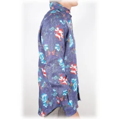 Poggianti 1985 - Linen Fantasy Shirt French Collar - Handmade in Italy - New Luxury Exclusive Collection - Avvenice