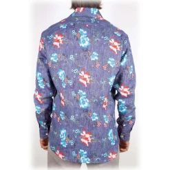 Poggianti 1985 - Linen Fantasy Shirt French Collar - Handmade in Italy - New Luxury Exclusive Collection - Avvenice