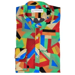 Poggianti 1985 - Multicolor Geometric Fantasy Shirt, Korean Collar - Handmade in Italy - New Luxury Exclusive Collection - Avvenice