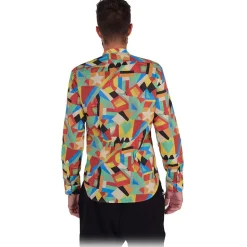 Poggianti 1985 - Multicolor Geometric Fantasy Shirt, Korean Collar - Handmade in Italy - New Luxury Exclusive Collection - Avvenice