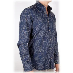 Poggianti 1985 - Patterned Shirt with Soft Embroidery Collar - Handmade in Italy - New Luxury Exclusive Collection - Avvenice