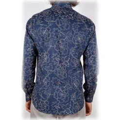 Poggianti 1985 - Patterned Shirt with Soft Embroidery Collar - Handmade in Italy - New Luxury Exclusive Collection - Avvenice