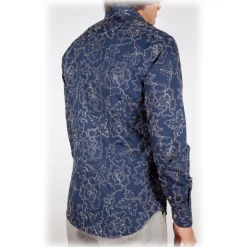 Poggianti 1985 - Patterned Shirt with Soft Embroidery Collar - Handmade in Italy - New Luxury Exclusive Collection - Avvenice